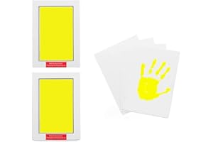 LelonHo 2 Pack Large Inkless Hand and Footprint Kit Clean Touch Ink Pad for Baby Pet Paw Print Kit(2 Yellow Ink Pads,4 Imprint Cards）