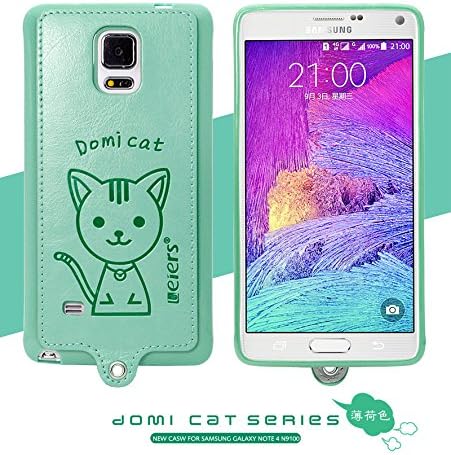 "Hello Deere" "Leiers Domi Cat" Series Ultra Compact PU Leather Soft Cover for Samsung Galaxy Note 4 N9100 (Mint DMM-TPU-SXN4-03)