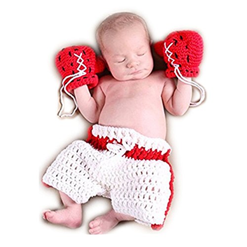 Unisex Baby Newborn Boxing Style Crochet Knitted Costume Glove Pants Photo Photography