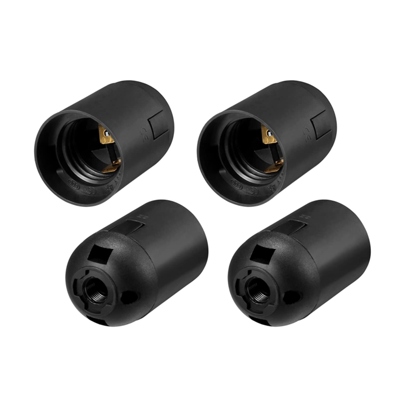 YOKIVE 4 Pcs E27 LED Lamp Holder, Light Socket Screw Bulb Retro Pendant without Switch Light Replacement Parts, Great for Home, Office (Black, 4A)