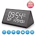 Yeslike Digital Alarm Clock, Adjustable Brightness Voice Control Desk Wooden Alarm Clock, Large Display Time Temperature USB/Battery Powered for Home, Office, Kids