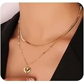 Navirix Layered Puffy Heart Pendant Necklaces for Women Simple Snake Bone Chain Choker Necklaces Stackable Trendy Letter Love Necklaces Jewelry Accessories