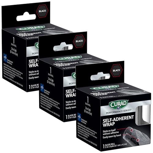 CURAD Self-Adherent Athletic Wrap, Black, 2 inches x 5 yards, Compression Suppo…