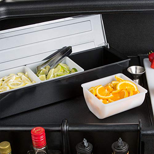 SHANGPEIXUAN Condiment Caddy with Lid Dispenser Tray Bar Fruit Caddy 3 Tray Plastic Garnish Station Great for Restaurant Buffets Bars Picnics Refrigerator Barbecue Catering(Condiment Dispenser 3 Tray)