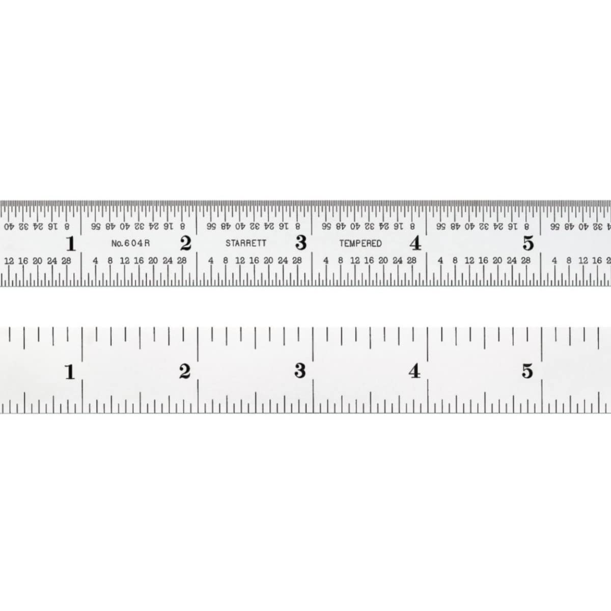 Starrett 1604R-6 Spring Tempered Steel Rule With Inch Graduations, 4R Graduations, 6" Length, 3/4" Width, 3/64" Thickness