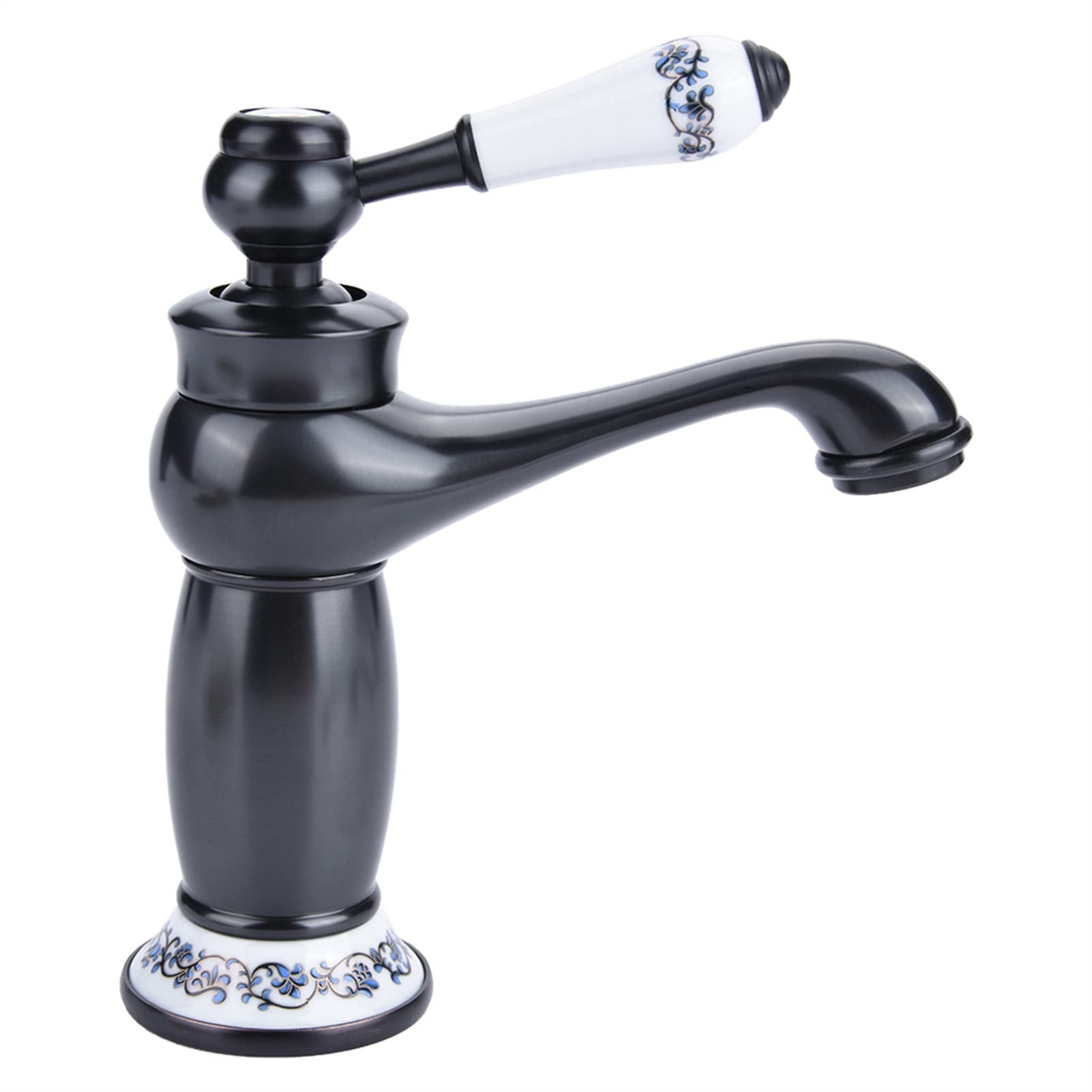 GOTOTOP Basin Mixer Tap, Floral Pattern Single Handle Mixer Tap Cold/Hot Water Faucet for Bathroom Basin Sink(Black)
