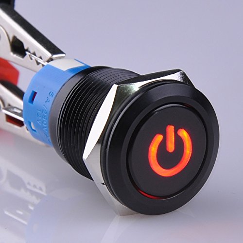 Ulincos Latching Push Button Switch U19C1 1NO1NC SPDT ON/Off Black Metal Shell with Red LED Suitable for 19mm 3/4" Mounting Hole (Red)