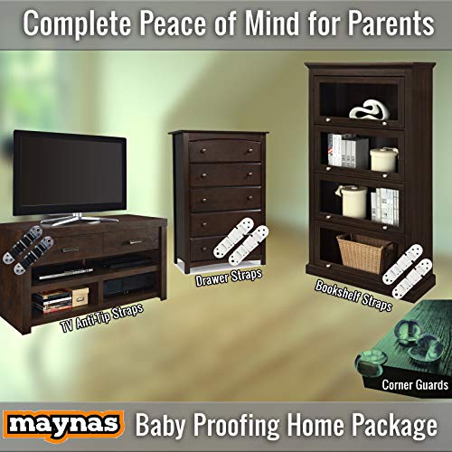Furniture and TV Anti Tip Straps - Wall Anchor Kit for Baby Proofing Dresser, Bookshelf, Bookcase - Heavy Duty Earthquake Resistant - Protection for Children 8 Pack White & Black Free 4 Corner Guards - Thumbnail 2