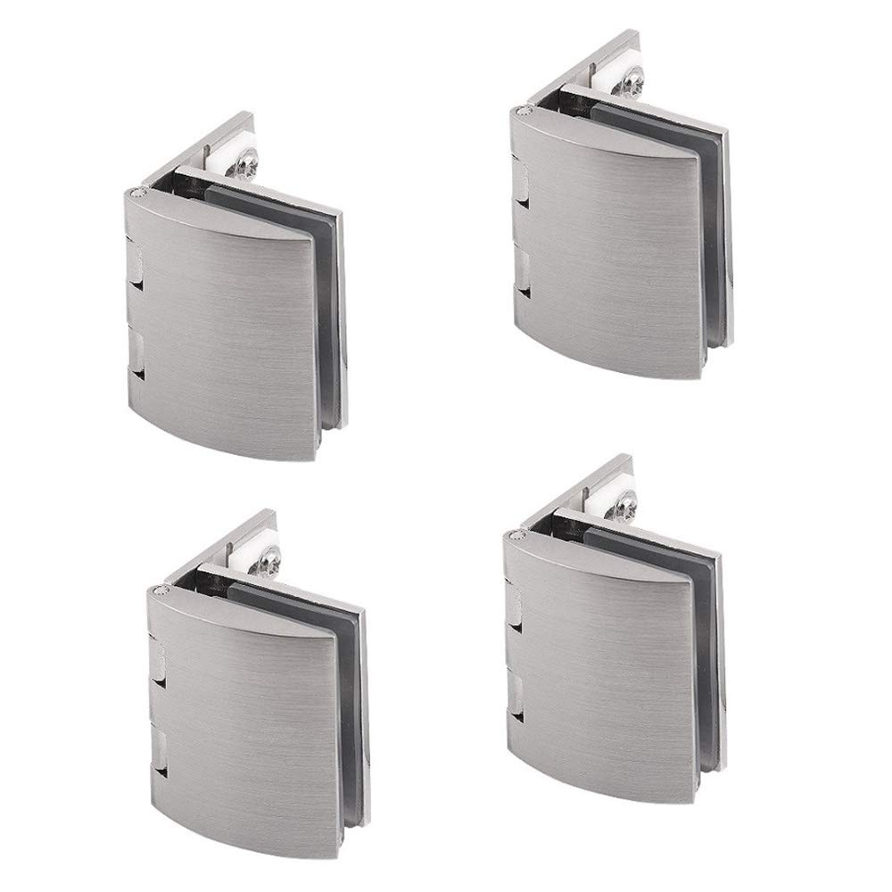 Set of 4 NUZAMAS 90 Degree Glass Clamps, Adjustable 8-10mm, Clip Glass Hinge for Cabinet, Showcase, Wine Cabinet Cupboard Door, Wall Mounted, Zinc Alloy Brushed Finish