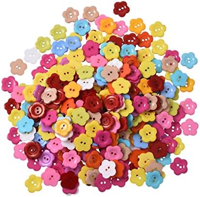 Oyfel Buttons Plastic Fasteners 2 Hole Round Printed Cartoon Patterns Scrapbooking DIY Craft Colours Lovely Rose Shape Sewing Crafting Clothes Pants Doll 14mm 100Pcs