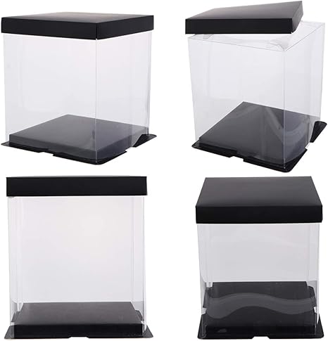 Amazon Kesyoo クリアケーキボックス 誕生日 デザート収納ボックス 透明 ギフトボックス ケーキコンテナボックス 結婚式 パーティーの好意 デザートボックス 4ピース ブラック 包装用品 オンライン通販