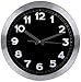Utopia Home Decorative 12-Inch Black Wall Clock (Aluminum) - Non-Ticking, Silent Sweep Function - Black Dial with White Numbers & Silver Hands – Battery Operated