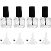 NIIIYTYB 4Pcs Empty Nail Polish Bottles with Brush Small 5ML Glass Bottles with Cap Funnel Mixing Balls Gel Applicator Sample