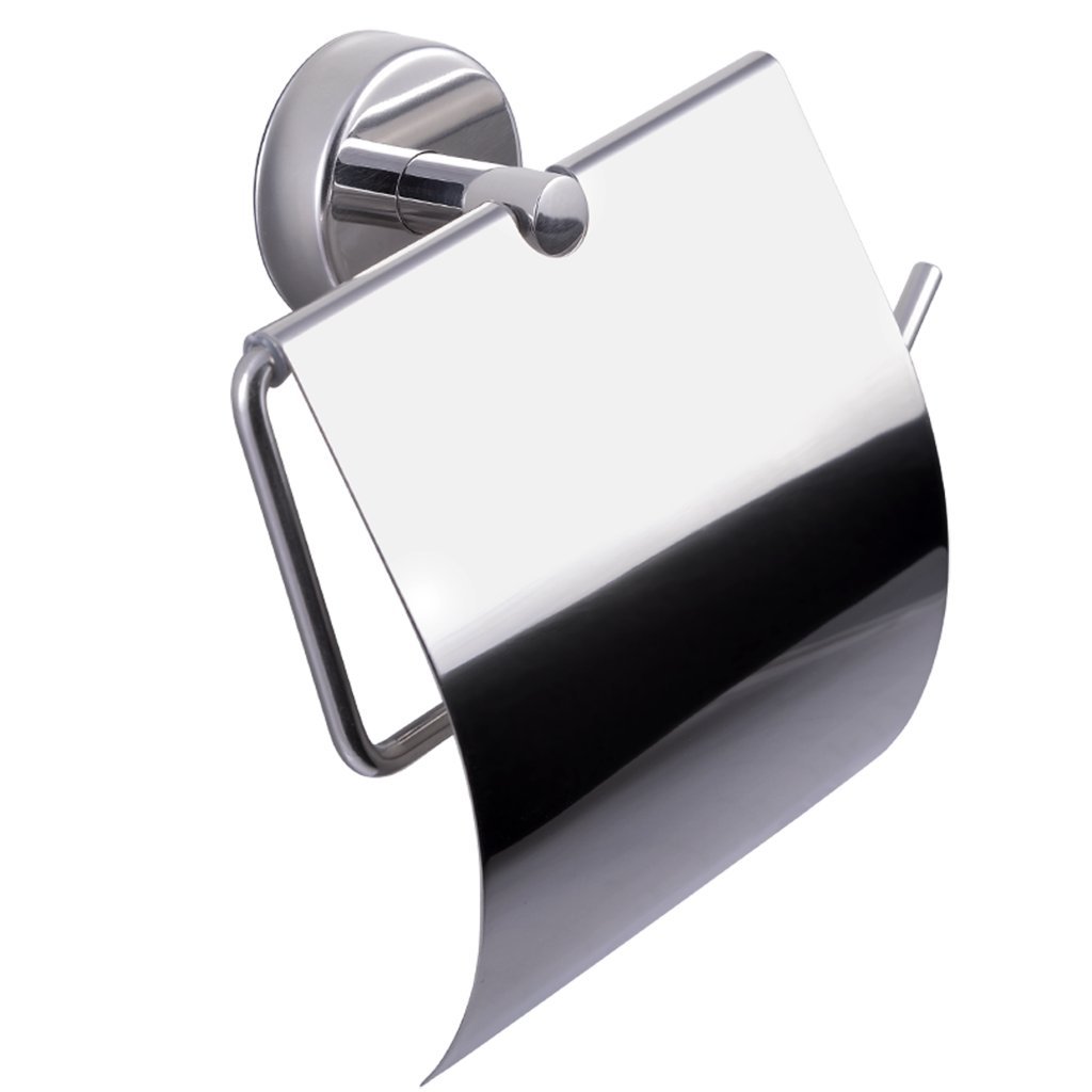Kapitan Toilet Roll Holder Self Adhesive OR Screws Mounting, Stainless Steel, Made in EU, 20 Years Warranty (With Lid)