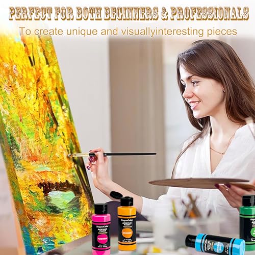 DagouColor 37 PCS Acrylic Paint - 24 Acrylic Colors (60ml) with 12 Brushes and 1 Palette, Art Gifts for Fabric Canvas, Stone, Acrylics for Painting for Beginner Artists
