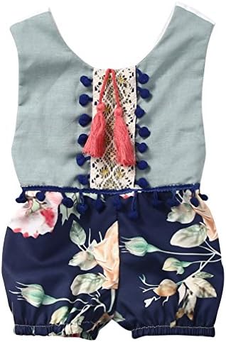 Hiworldki Newborn Kids Baby Girl Sleeveless Cotton Floral Jumpsuit Romper Outfits Clothes Blue 3T