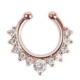 RoseSummer 1Pc Fake Septum Clicker Nose Ring Hanger Clip On Non Piercing Body Ring Jewelry (Rose Gold)