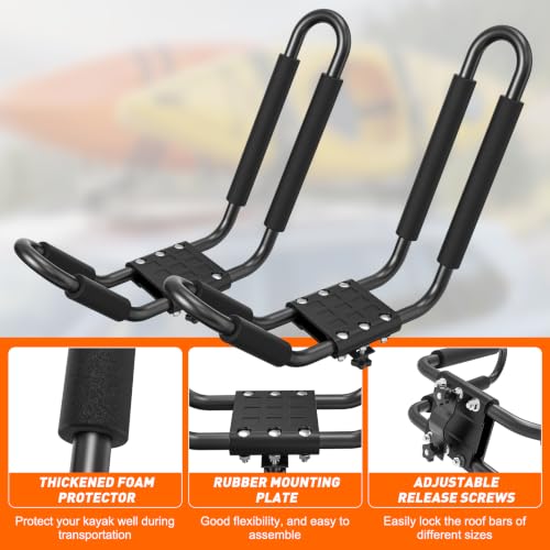 Telakeni 2 Pairs Kayak Carrier Racks, Universal Cars Kayak Canoe Roof Rack for SUV, Jeeps