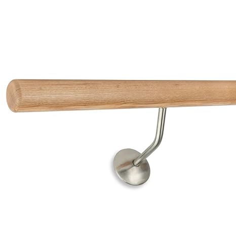 Treppen- und Geländerstudio Graber - Ballettstange Esche hell, 42mm Ø, 1700mm Länge + 2 Edelstahlhalter - 150mm Wandabstand