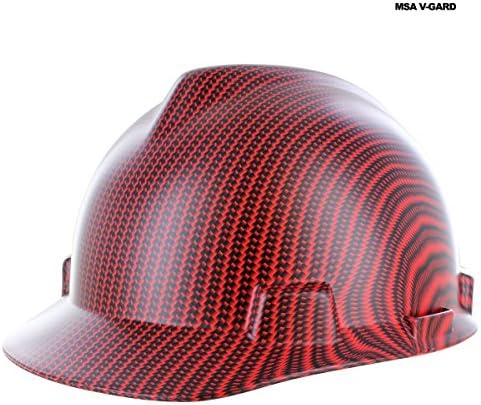 Rugged Blue Custom Hydro Dipped Black/Red Carbon Fiber Hard Hat MSA V-Gard Cap