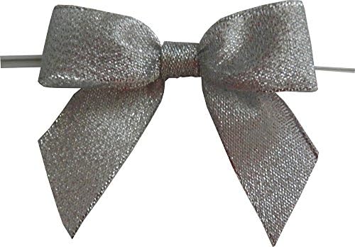 Large Metallic Silver Twist Tie Bows- 100pc