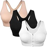 Women's Zip Front Sports Bra Wireless Post-Surgery Bra Active Yoga Sports Bras