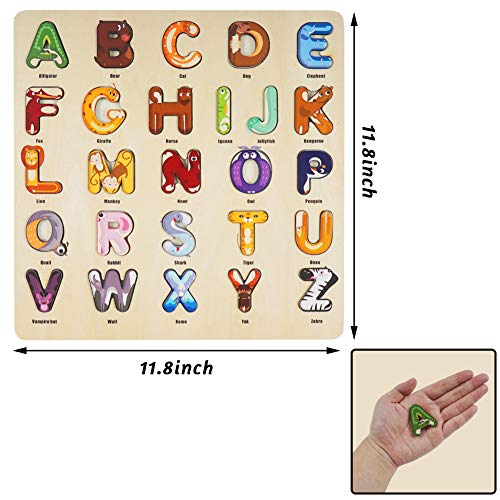 3 otters Alphabet Puzzles for Kids, Wooden Alphabet Puzzle Upper Case Letter and Learning Board Toy, for Kindergarten Toddlers & Preschools