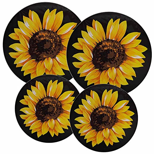 Ritadeshop Burner Covers for Electric Stove (Yellow/Black Sunflower, Round D8/10‘’)