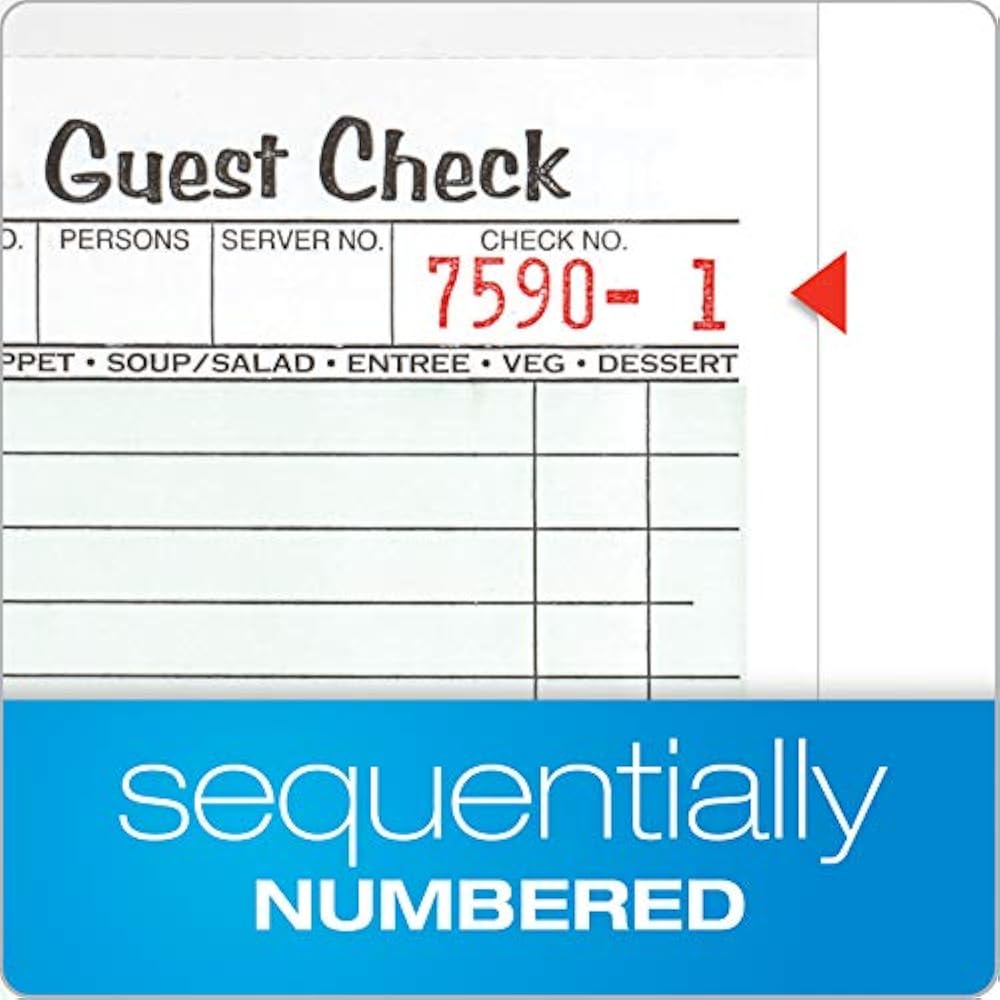 Guest Check Pads, Single Part, Perforated Receipt, 8.6 X 17.2 Cm, 50