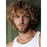 Sallcks Men's Short Curly Blonde Hair Wigs Heat Resistant Synthetic Wig with Dark Root for Daily Party Cosplay