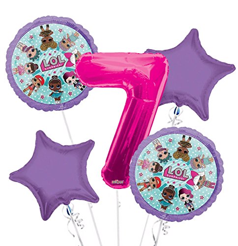 LOL Suprise Balloon Bouquet 7th Birthday 5 pcs - Party Supplies