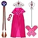 ANNTOY Princess Dress Up 7 Pcs Anna Costume Crown Gloves Wig Wand Cloak Mask Princess Accessories for Girls(Red)