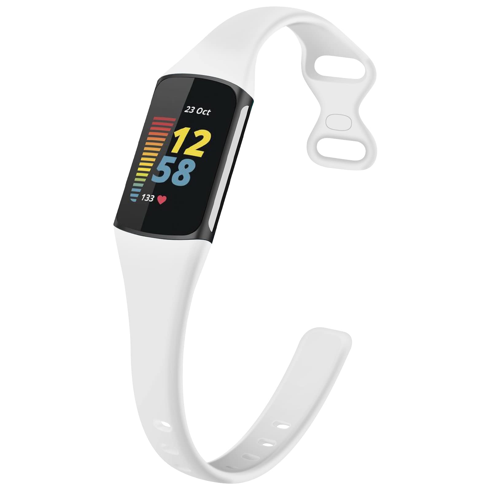 TopPerfekt Slim Straps Compatible with Fitbit Charge 5 Strap Women Men, Adjustable Soft Silicone Sport Replacement Watch Band Straps Wristbands Bracelet for Charge 5 Activity Tracker (White)
