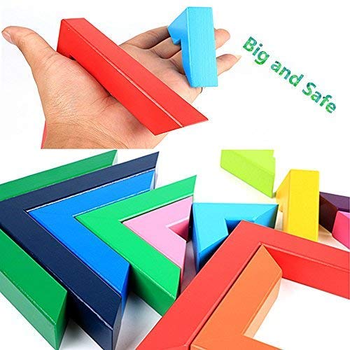 Ayeboovi Wooden Building Blocks for Preschool Children(Aged 3+), Shape & Color Recognition Geometric Chunky Wood Educational Toys for Kids to Learn Space and Balance Skills