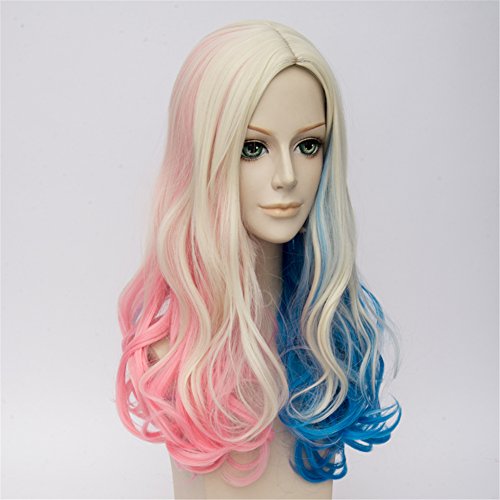 Topcosplay Women's Wig Curly Halloween Costume Cosplay Wig Blonde Mixed Blue Pink Gradient - Image 3