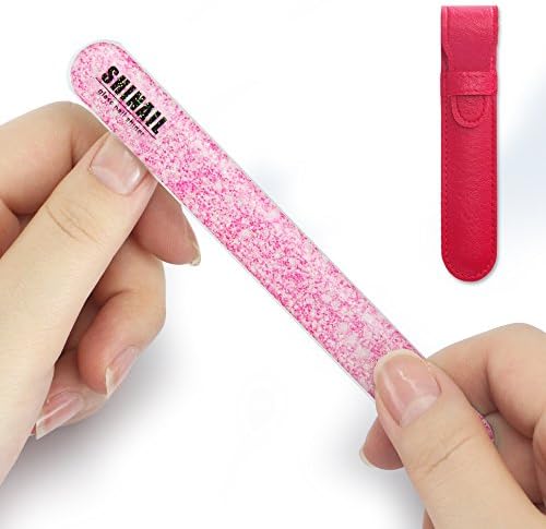 Shinail Glass Nail File and Buffer Block, Nail Polish Tool with Leather Protective Pouch, Crystal Nail Shiner Manicure Tool