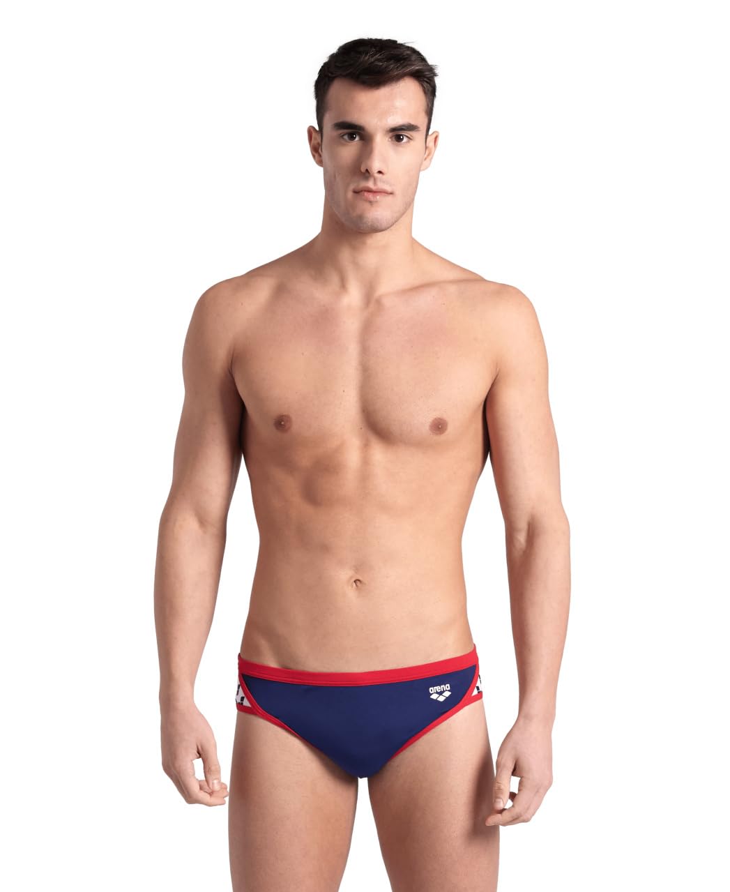ARENA Men’s Icons Swim Brief Solid MaxLife Athletic Swimwear Professional Training Swimsuit Trunk Sports Bathing Suit, Navy/Red, US Size 32