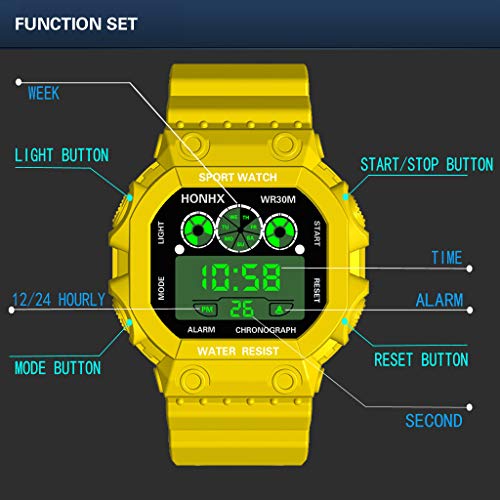 Mens Military Watch Stopwatch,Luxury Three Eyes Analog Digital Sport LED Waterproof Luminous Wrist Watch(Yellow)