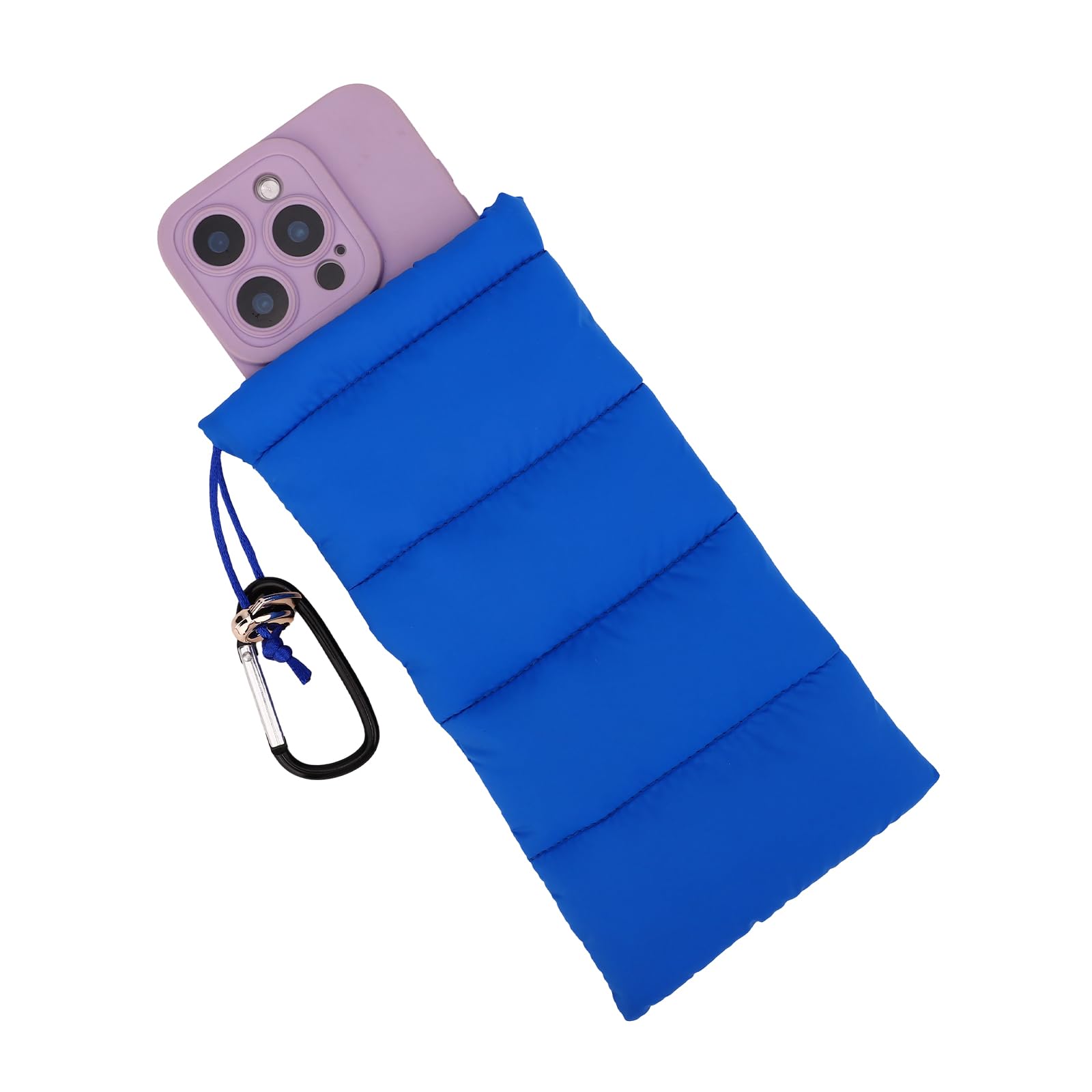 Lyreh Thermal Phone Pouch, Down Cotton Warm Phone Case Cover Bags Prevents Freezing & Overheating Protector Cellphone Pouch with Carabiner Ideal for Outdoor Camping Hiking Skiing(Blue)