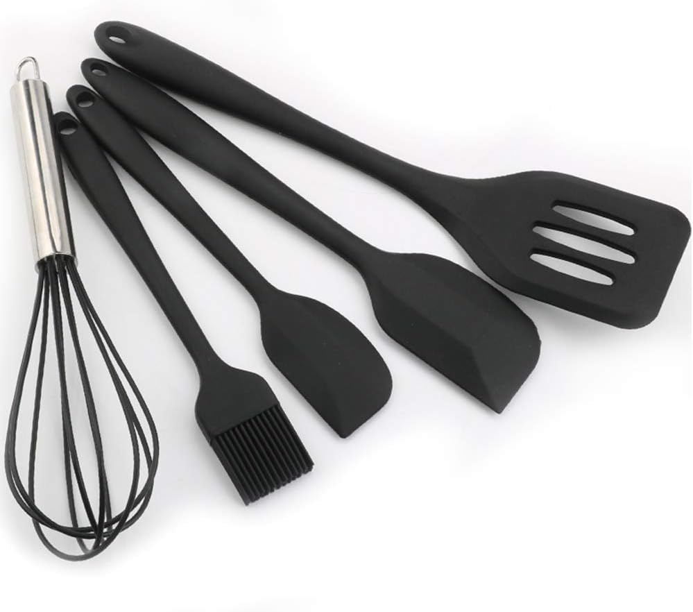 Basic Silicone Cooking Tool Utensil Set, Silicone Spatula, High Heat Resistant to 480°F, Non Stick Spatulas & Serving Utensils Black