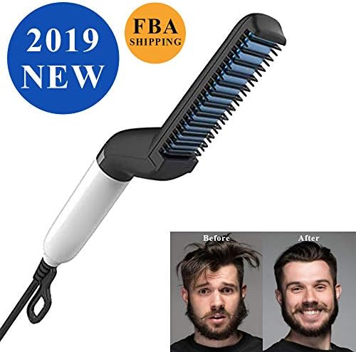 Felicigeely Quick Beard Straightener Comb,electric Hair Curler for Men,Ceramic Hair Styling Brush Straightener (white)