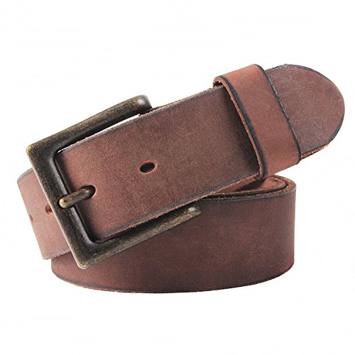 NPET Mens Full Grain Leather Belts Snap on Belt Strap 1 1/2" Wide (40-42, Coffee with Black Brass Buckle)