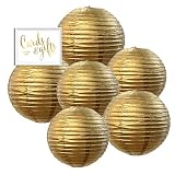 Andaz Press Hanging Paper Lantern Party Decor Kit with Free Party Sign, Gold, 6-Pack Wedding 25th 50th Anniversary Graduation