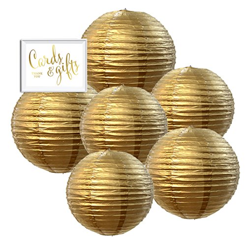 Andaz Press Hanging Paper Lantern Party Decor Kit With Free Party Sign, Gold, 6Pack Wedding