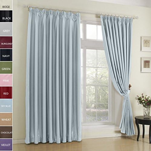 Cottontree Homesoft Blackout Curtain For Bedroom- Pinch Pleat Window Treatment Thermal Insulated Drapes For Traverse Rod and Track,100 Inch Wide By 96 Inch Long,Sky Blue(One Panel)
