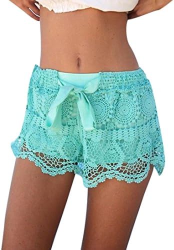 WOCACHI Women Shorts Womens Summer Elastic Waist Lace Crochet Beach Cool Shorts Hot Pants