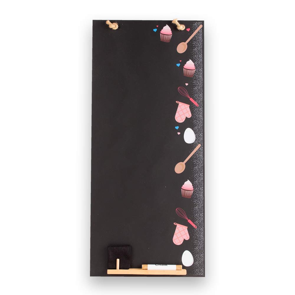 Chalkboards UK CHB101 Bake It Tall Thin Chalkboard/Blackboard/Memo Kitchen Board with Rope, Tray and Chalk. Booths Design Range, Wood, Black, 60 x 26.5 x 1 cm