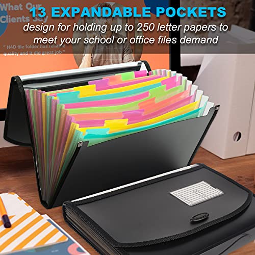 Acordian File Keeper Expandable File Organizer Folder for Documents Letter Size A4 Papers H4D Zippered Accordian File Organizer 13 Pocket Expanding File Folder Accordion Folder with Zipper Black 