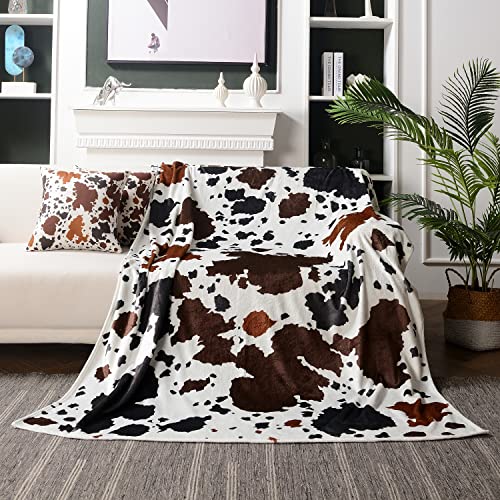 WIBUE Cow Throw Blanket 60"x50" with 2 Pcs Pillow