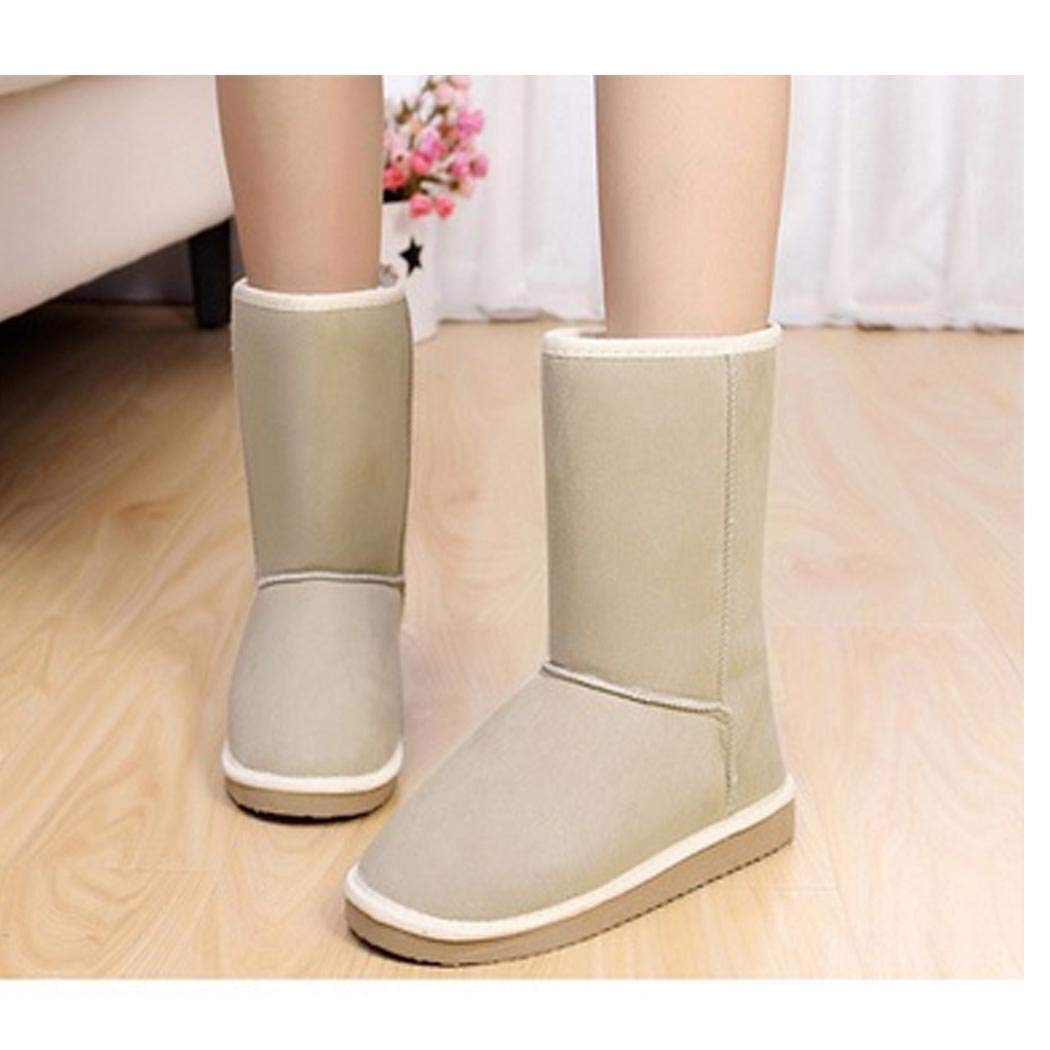 FANEO Women Solid Color Keep Warm Flat Heel Shor Snow Boots Beige